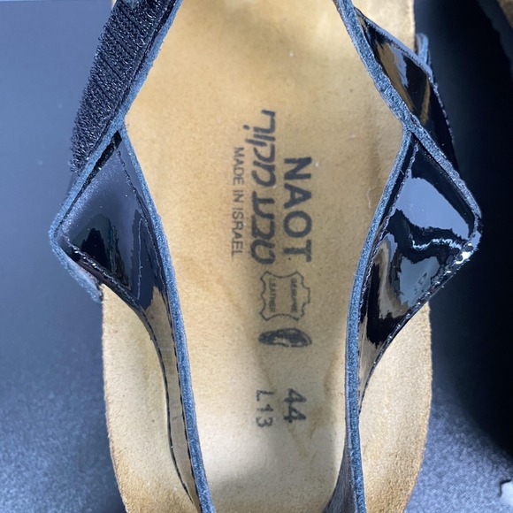 Naot Sandals Womens Size 13 44 Black Patent Leather Wedge Strappy Comfort Shoes - Picture 5 of 12
